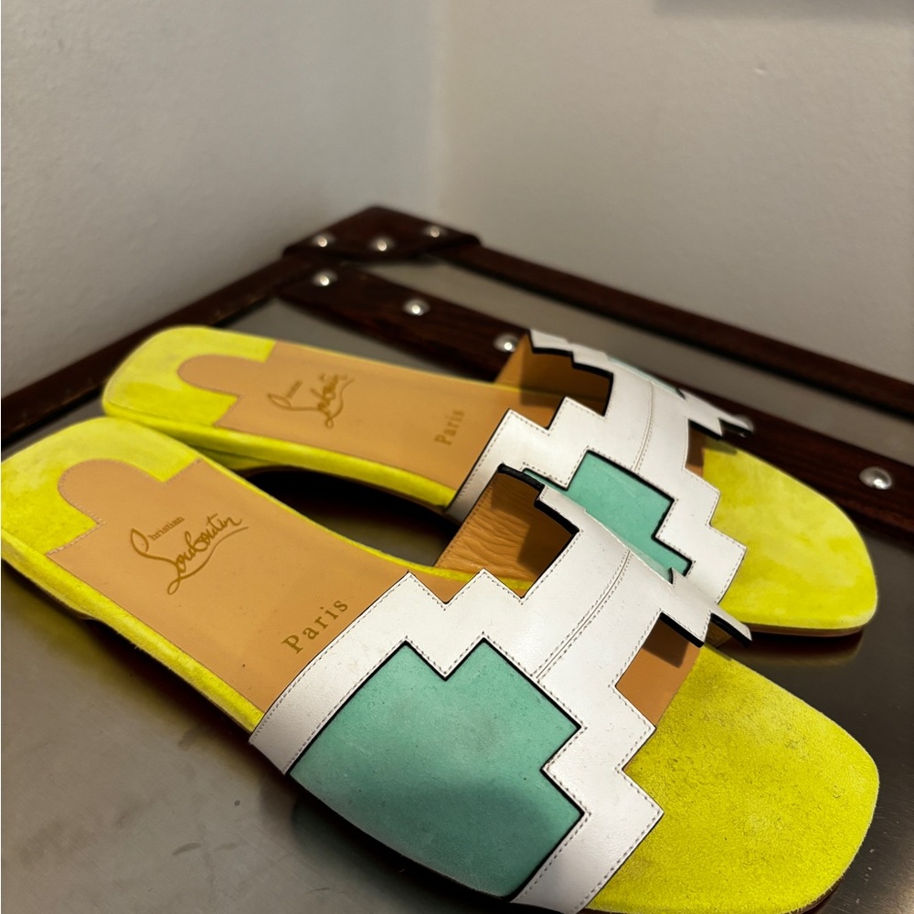 Christian Louboutin Yellow and Blue Geometric Sandals